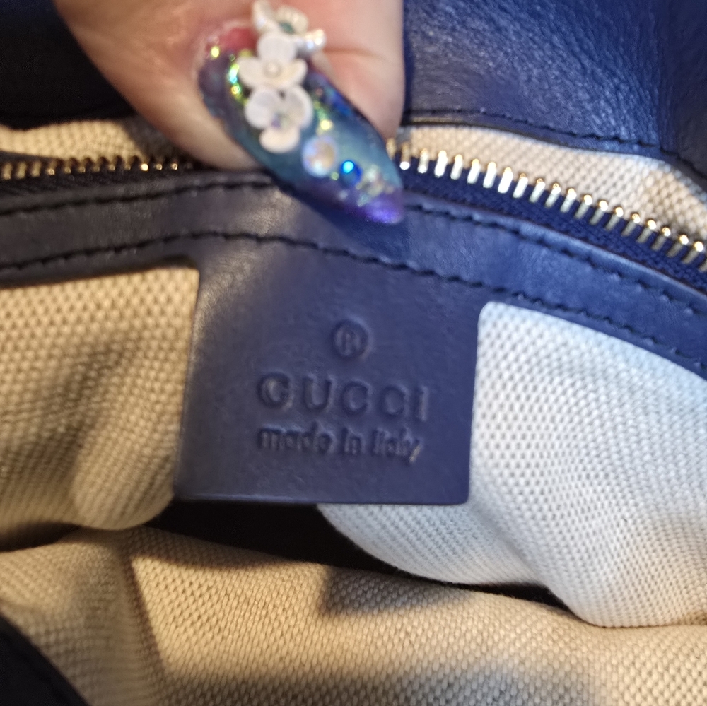 Gucci Blondie Soho Navy Grey Patent Leather 2 Way Bag - Picture 14 of 17